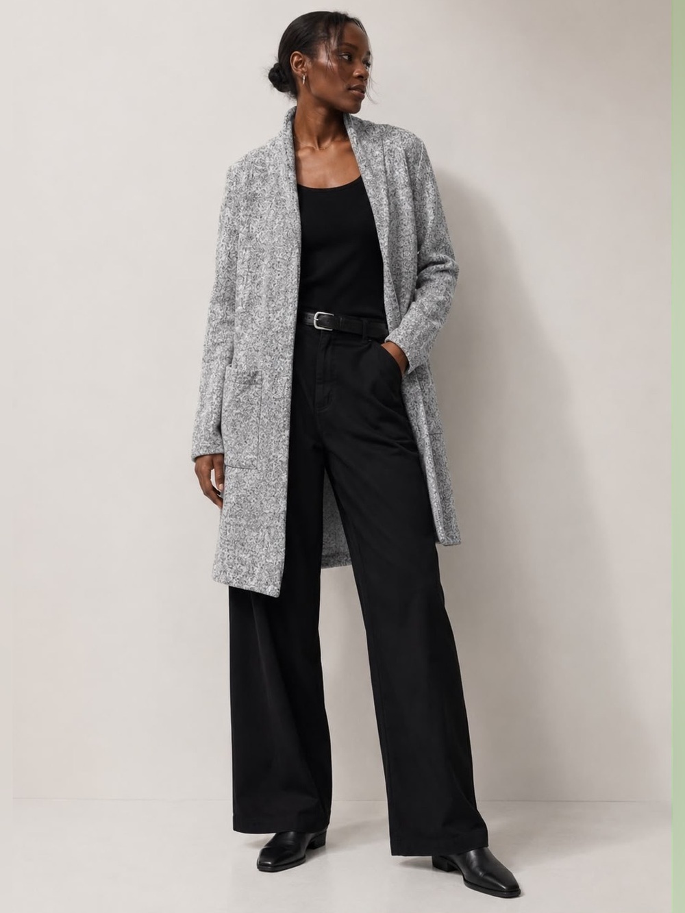 Dynamite Grey Marled Long Open Front Cardigan Jacket – Size P/S
